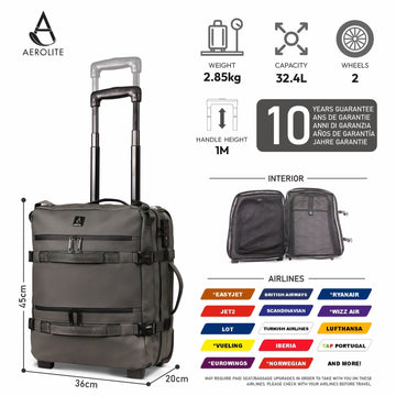Aerolite Waterproof 45x36x20cm Easyjet Underseat Cabin Bag – 32L Travel Trolley with 2 Wheels, TSA Lock & 15.6” Laptop Compartment – Easyjet Maximum Size Hand Luggage - Dark Green